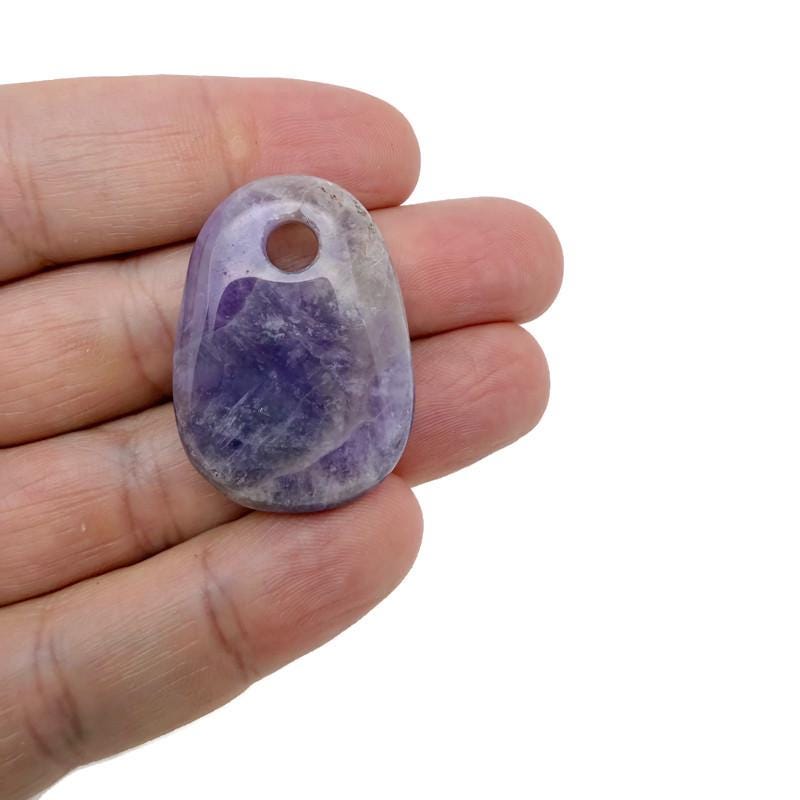 Oval crystal pendant from GemstoneGO, natural stone jewelry bead with a smooth, polished surface for jewelry making.