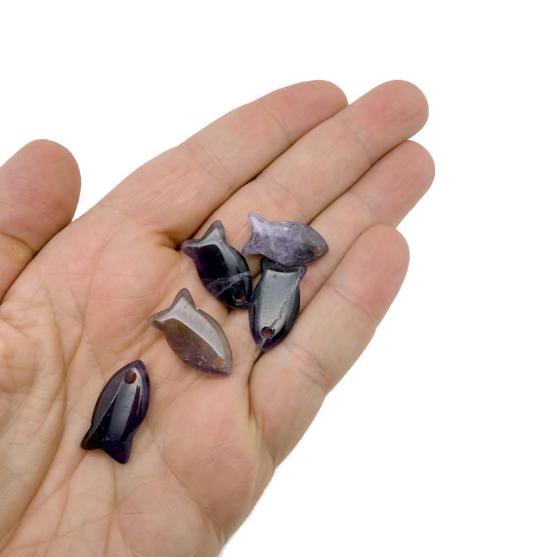 Amethyst fish-shaped crystal pendant with purple hue, featuring a detailed fish charm for jewelry, by GemstoneGO.