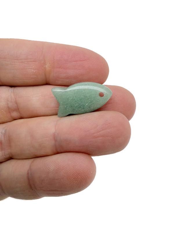 Aventurine fish-shaped crystal pendant from GemstoneGO, featuring a polished green healing stone charm for jewelry.