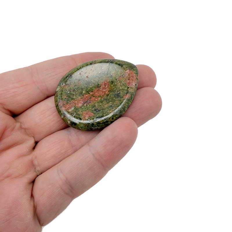 Unakite worry stone, 45mm soothing crystal from GemstoneGO, smooth polished gemstone with pink and green hues for stress relief