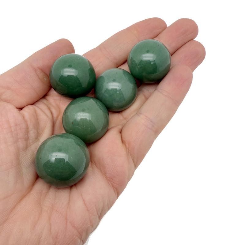 A 25mm aventurine gemstone sphere showing a smooth green crystal ball with natural patterns, from GemstoneGO.