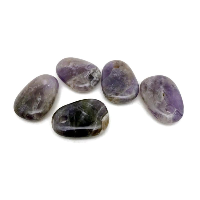 Oval amethyst crystal pendant from GemstoneGO with natural purple stone and silver bail for jewelry making.
