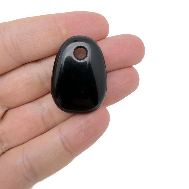 Pendentif ovale en cristal d'obsidienne ?€? Perle en pierre naturelle pour la création de bijoux - NC1900
