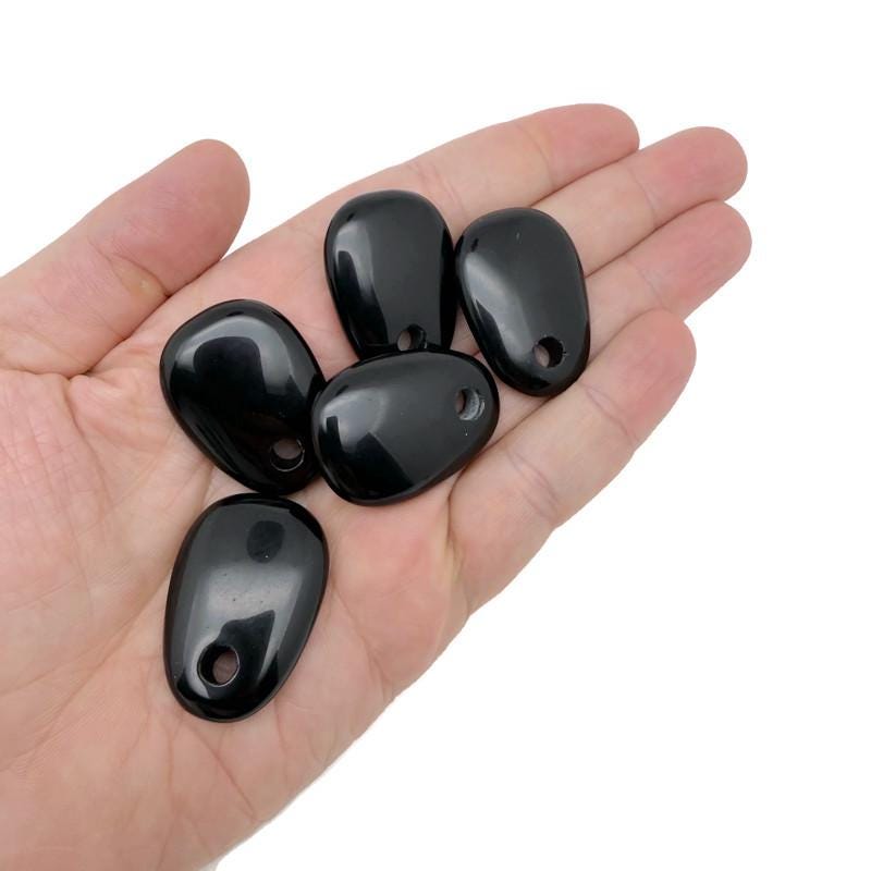 Pendentif ovale en cristal d'obsidienne ?€? Perle en pierre naturelle pour la création de bijoux - NC1900