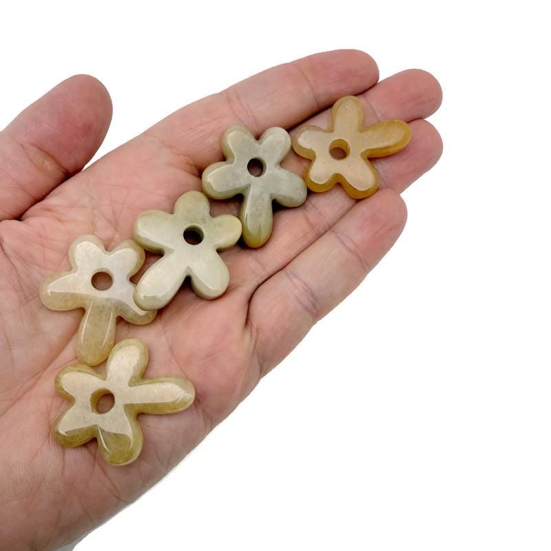 Yellow Jade Flower Gemstone Pendant - Carved Crystal Flower Charm - NC1911