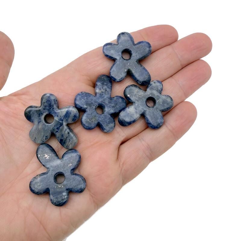 Sodalite Flower Gemstone Pendant - Carved Crystal Flower Charm - NC1913