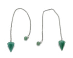 Aventurine crystal pendulum with stainless steel chain, showcasing a green gemstone hanging from a sleek metal chain.