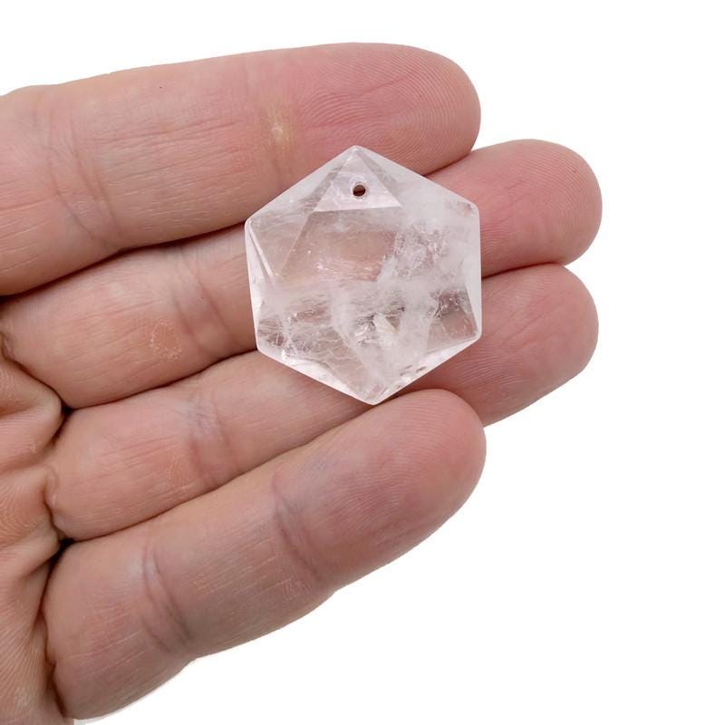 Faceted clear quartz hexagon crystal pendant necklace with a gemstone bead, featuring a natural stone design by GemstoneGO.
