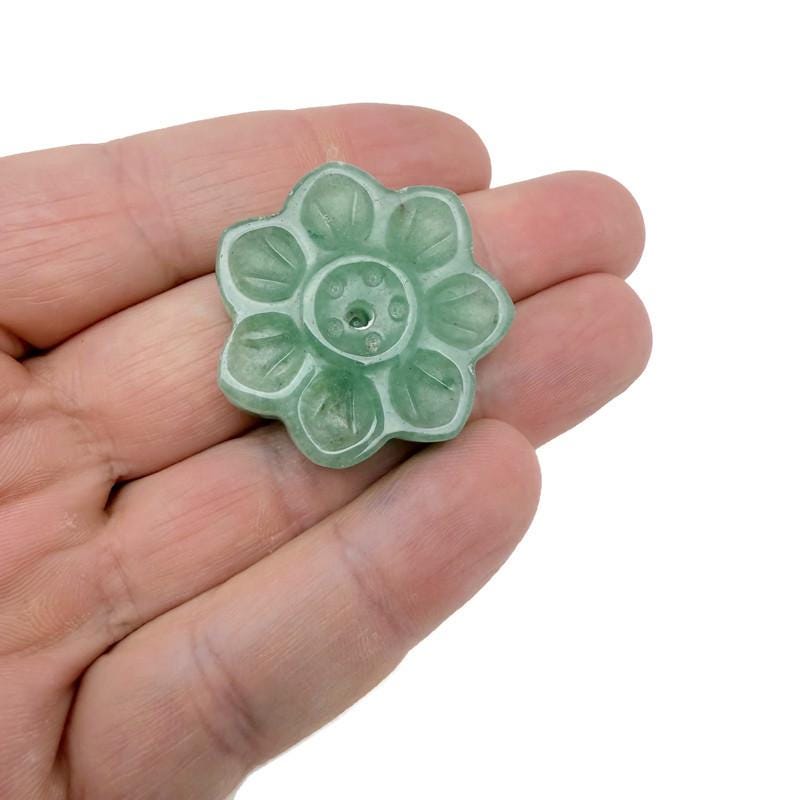 Natural crystal flower incense holder by GemstoneGO, carved gemstone stick burner for meditation and aromatic incense burning.