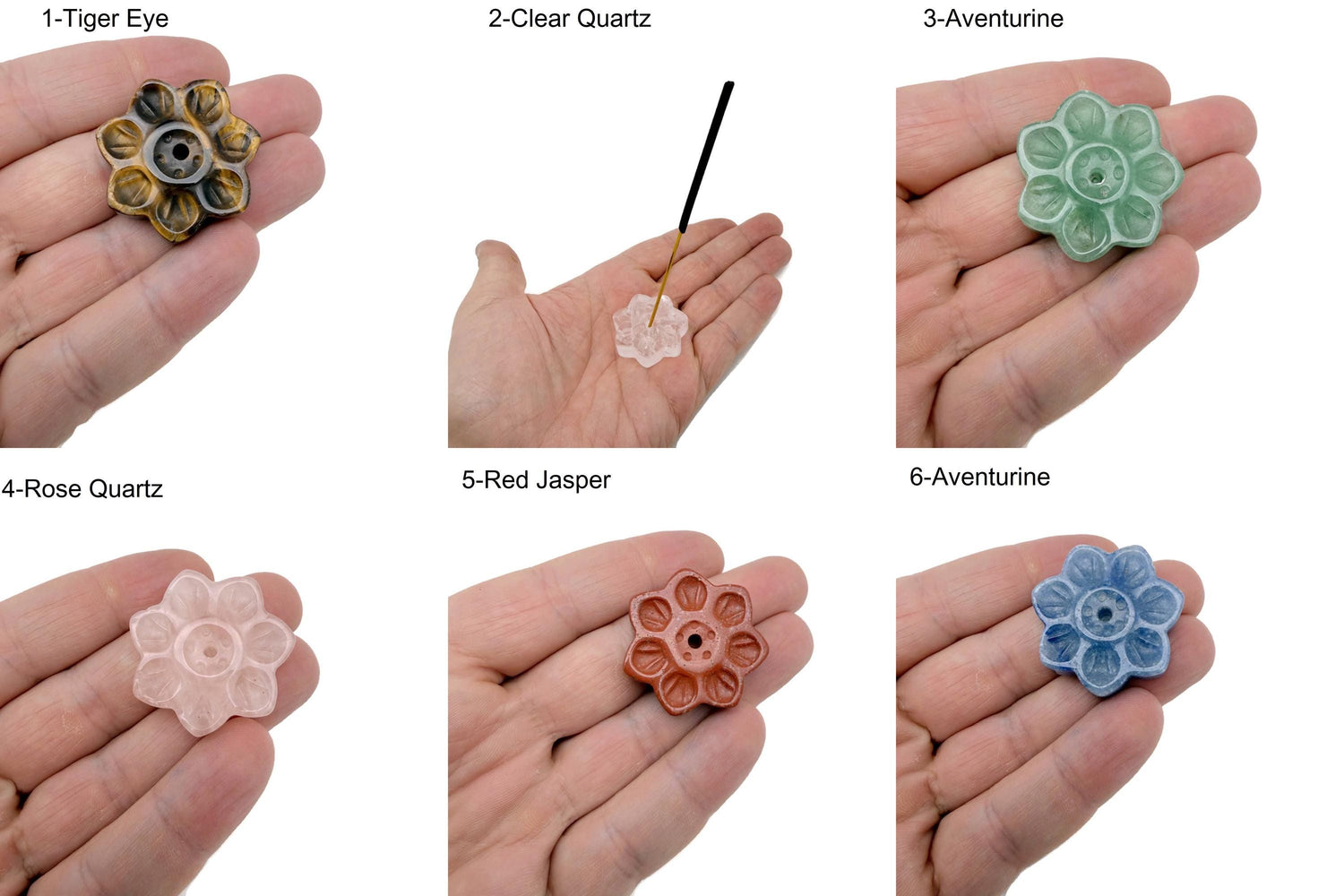 Natural crystal flower incense holder by GemstoneGO, carved gemstone stick burner for meditation and aromatic incense use.