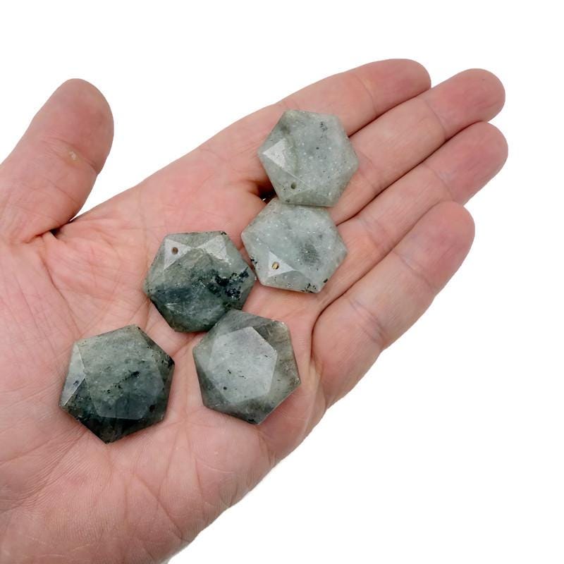 Labradorite Hexagon Crystal Pendant - Faceted Stone Necklace Bead - NC1942