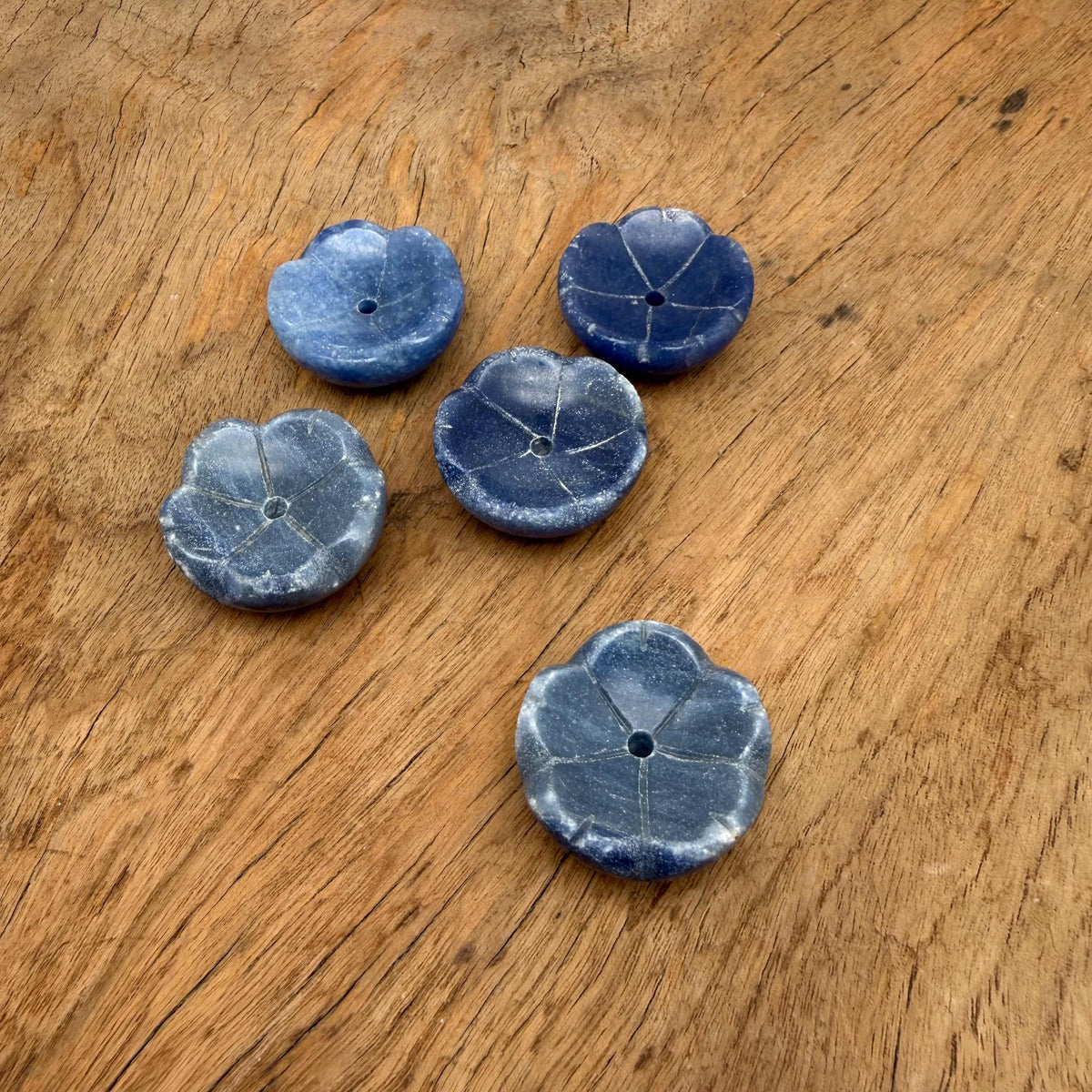 Blue aventurine crystal flower incense holder by GemstoneGO, designed for cleansing and relaxation with floral carving details.