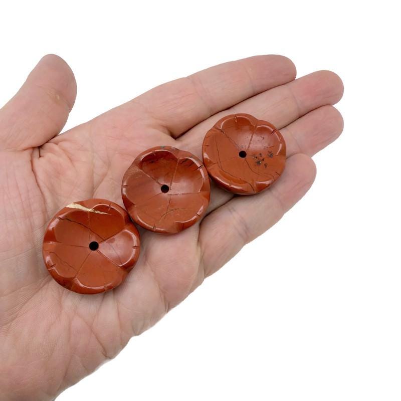Red Jasper crystal carving incense holder shaped like a flower, designed for cleansing and relaxation, by GemstoneGO.