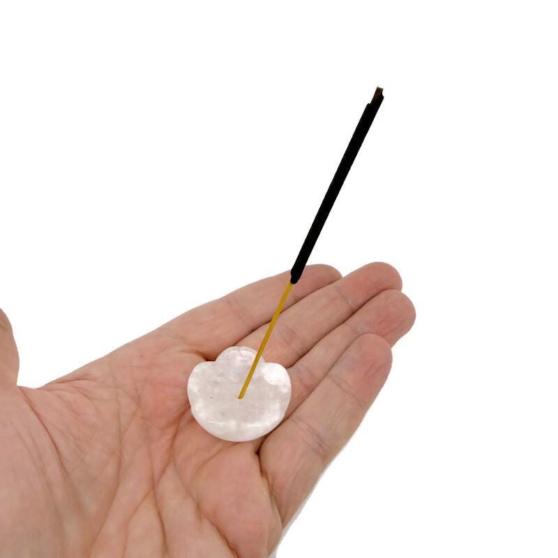 Clear quartz crystal carving incense holder in flower shape for cleansing and relaxation by GemstoneGO.