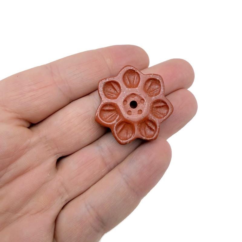 Red Jasper crystal flower incense holder by GemstoneGO, carved gemstone stick burner for meditation and spiritual relaxation.