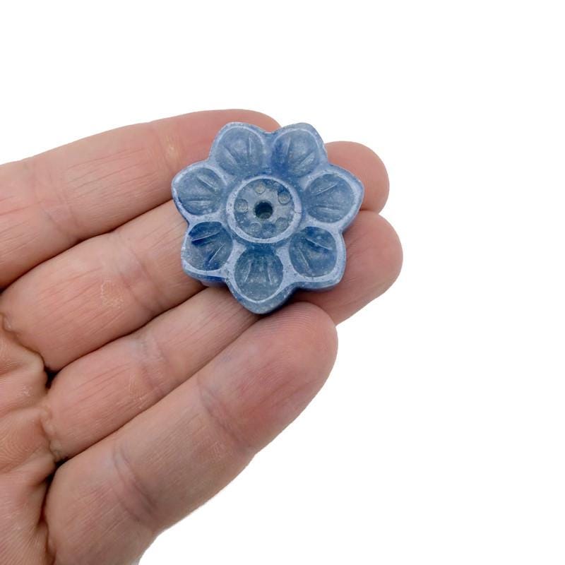 Blue aventurine crystal flower incense holder from GemstoneGO, carved gemstone stick burner for meditation and spiritual practice.