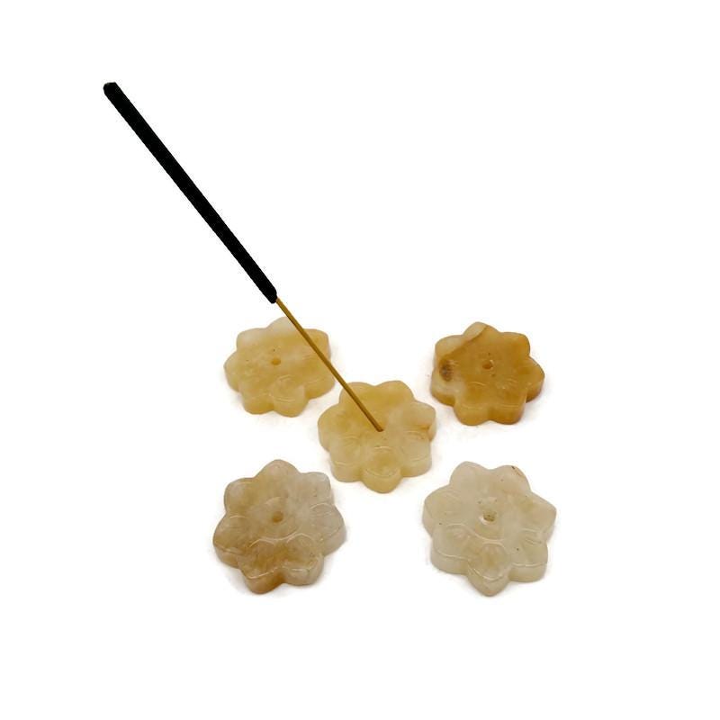 Yellow Jade natural crystal flower incense holder by GemstoneGO, carved gemstone stick burner for meditation and aromatic burning.