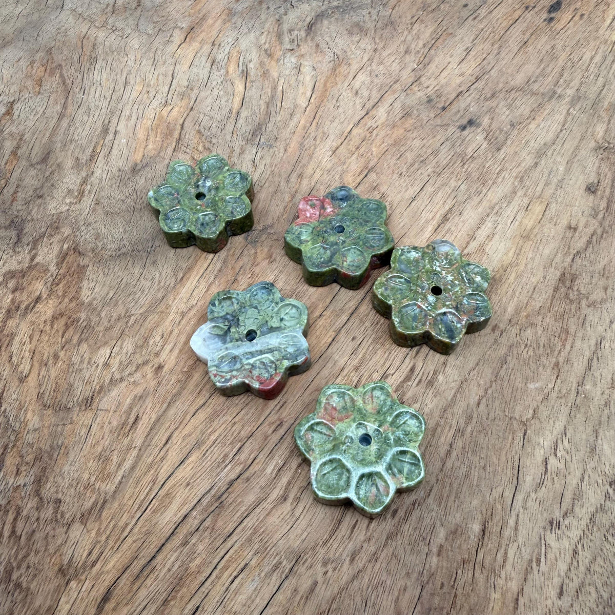 Unakite natural crystal flower incense holder by GemstoneGO, carved gemstone stick burner for meditation and decorative use.