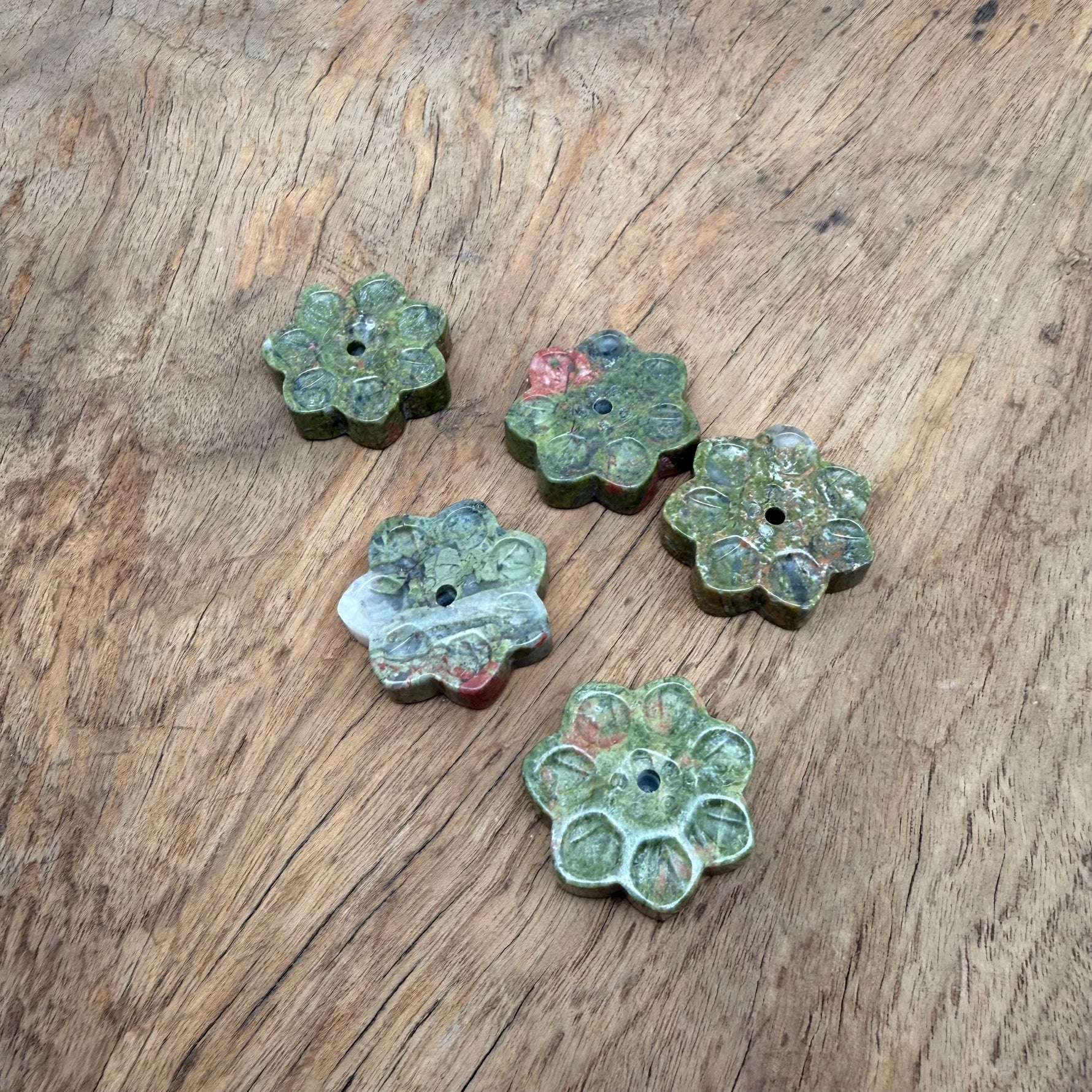 Unakite natural crystal flower incense holder by GemstoneGO, carved gemstone stick burner for meditation and decorative use.