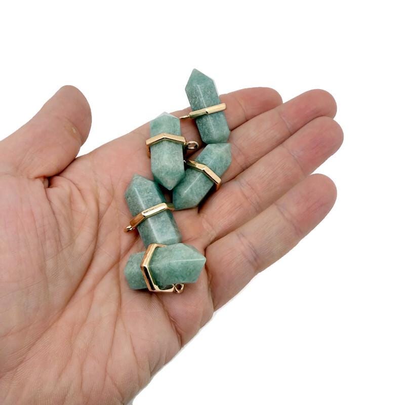 Amazonite double terminated crystal pendant from GemstoneGO featuring a natural gemstone point with blue-green hues.