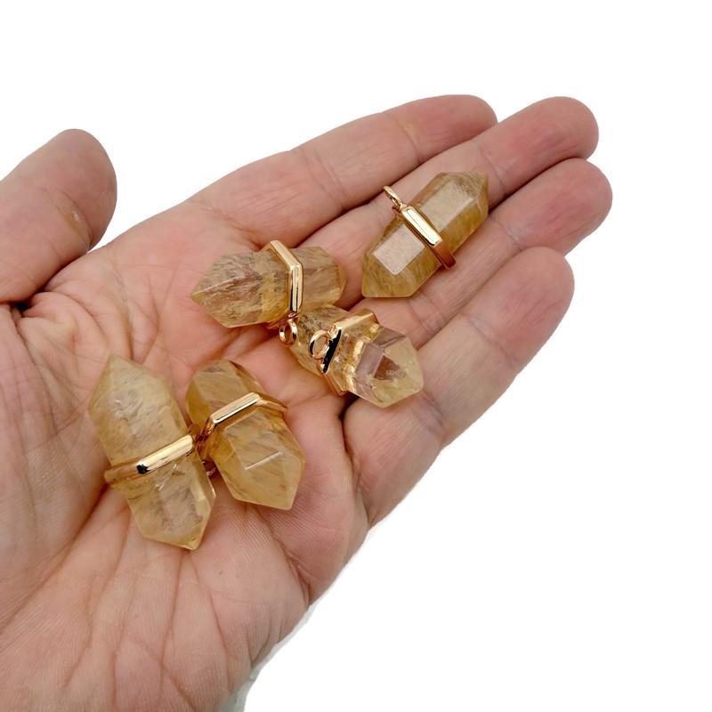 Pendentif en cristal de quartz jaune biterminé ?€? Pointe de pierre précieuse naturelle - NC2007