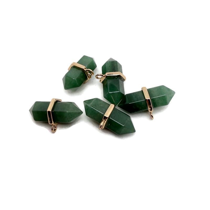 Aventurine double terminated crystal pendant from GemstoneGO featuring a natural green gemstone point on a cord.