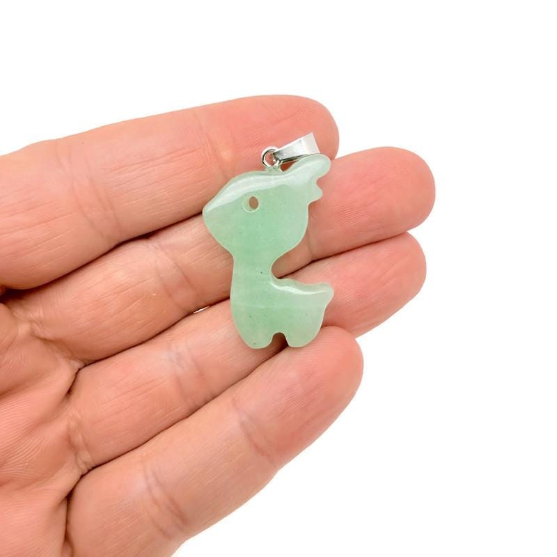A gemstone aventurine deer pendant necklace featuring a carved crystal deer on a silver chain, by GemstoneGO.
