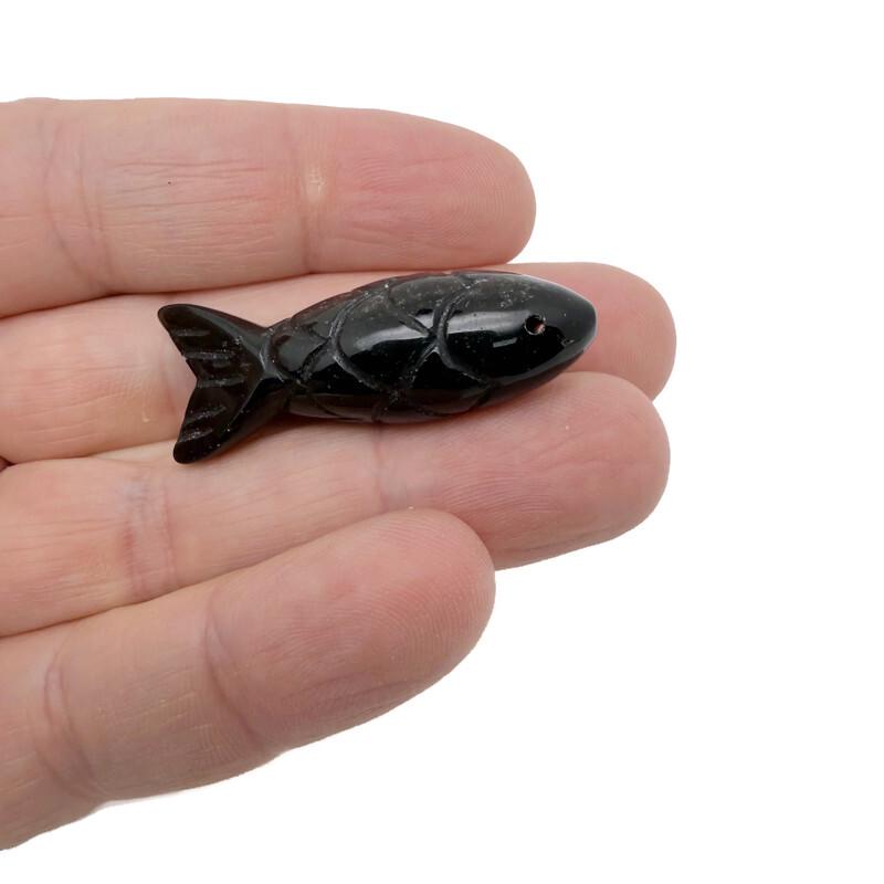 Obsidian fish gemstone pendant from GemstoneGO, featuring a lucky fishing charm design, ideal for jewelry or gift purposes.