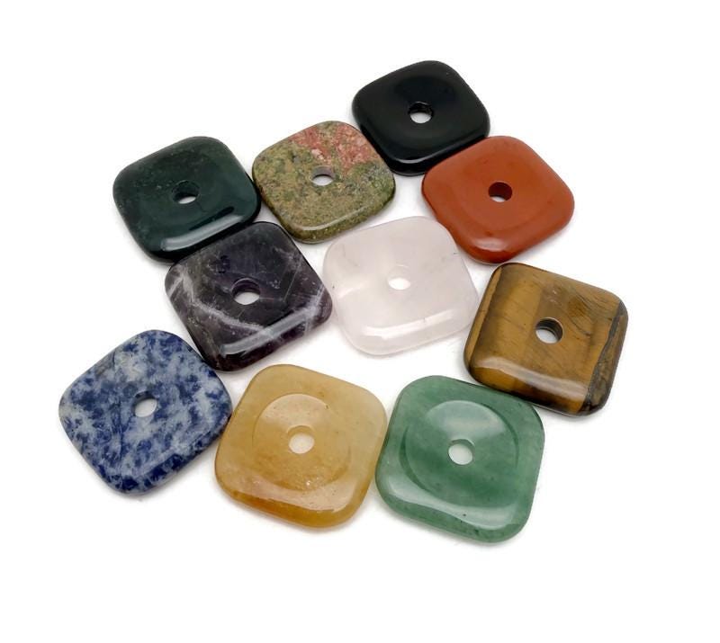 Dona de cristal cuadrado - Piedra Pi - Amuleto de curación con piedras preciosas - 30mm - MIX