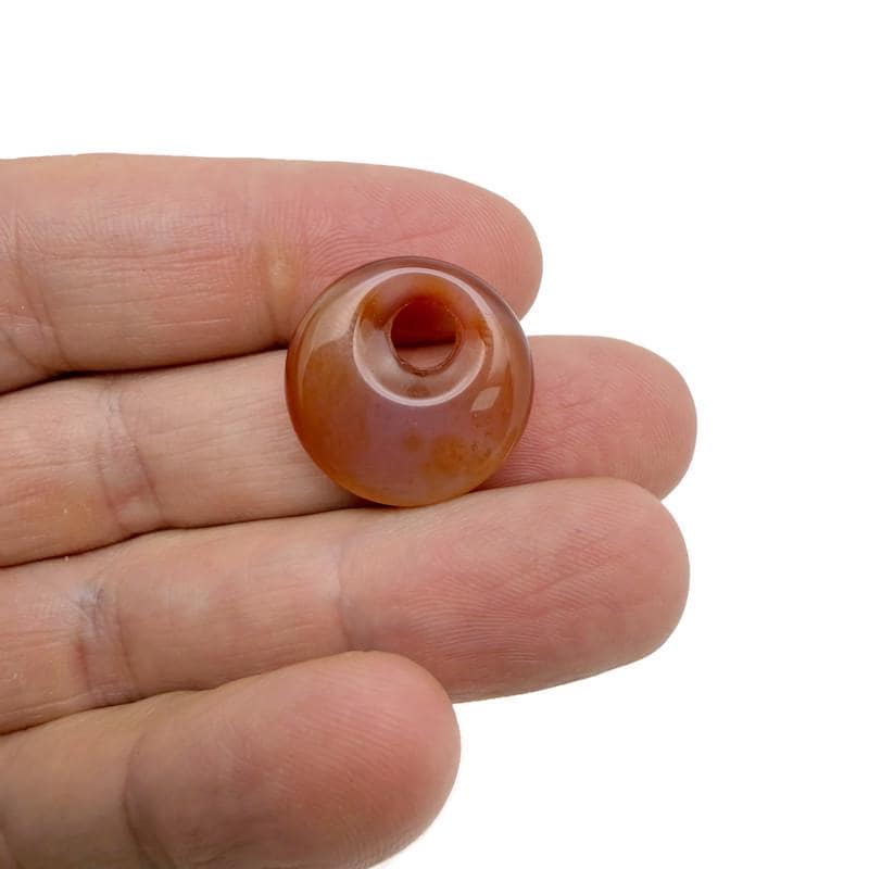 Pendentif donut en cristal de cornaline - Breloque en pierre Pi - 20 mm - DO1074