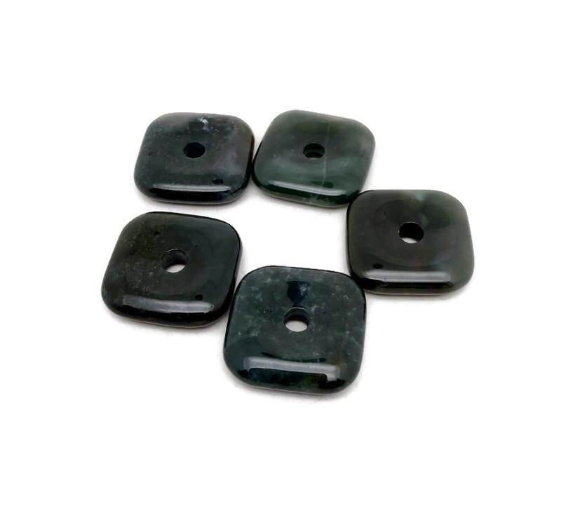 Donut de Cristal Cuadrado de Ágata Musgosa - Piedra Pi - 30mm - DO1112