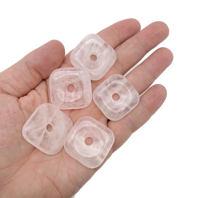 Rose Quartz Square Crystal Donut - Pi Stone - 30mm - DO1113