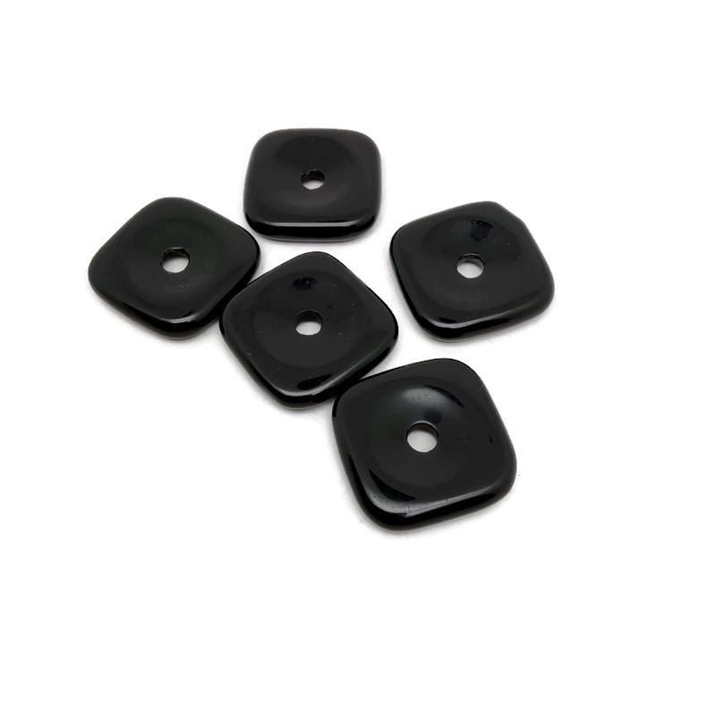 Pendentif donut carré en cristal d'obsidienne ?€? Amulette de guérison en pierre naturelle - 30 mm - DO1115