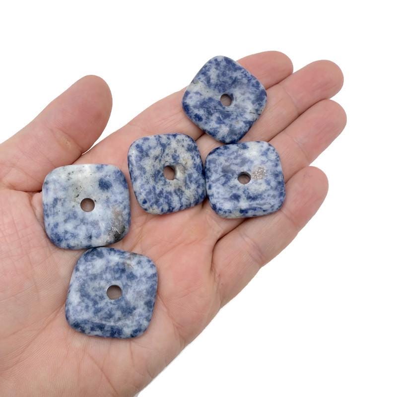 Sodalite square crystal donut pendant from GemstoneGO, 30mm Pi stone with deep blue and white mineral patterns.