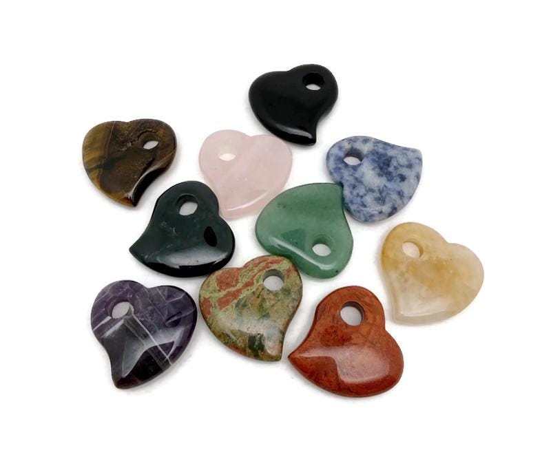 Dainty crystal heart-shaped gemstone pendant with hole, 30mm, in mixed colors, by GemstoneGO, on a white background.