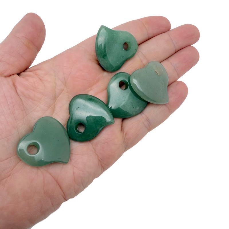 A 30mm Aventurine crystal heart with a hole, showcasing green gemstone with natural patterns and smooth polished surface.