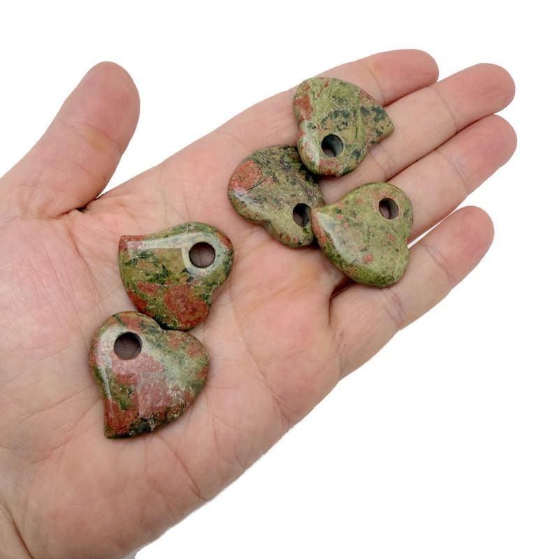 Unakite Crystal Heart - Hole Heart - 30mm - HT1004