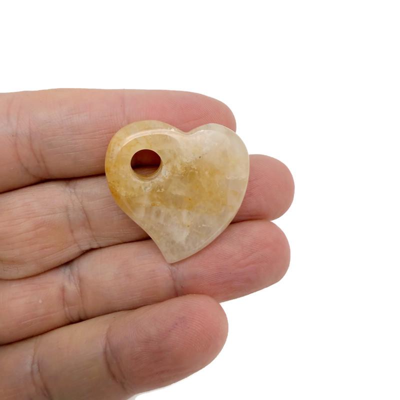 Yellow Jade Crystal Heart - Hole Heart - 30mm - HT1007