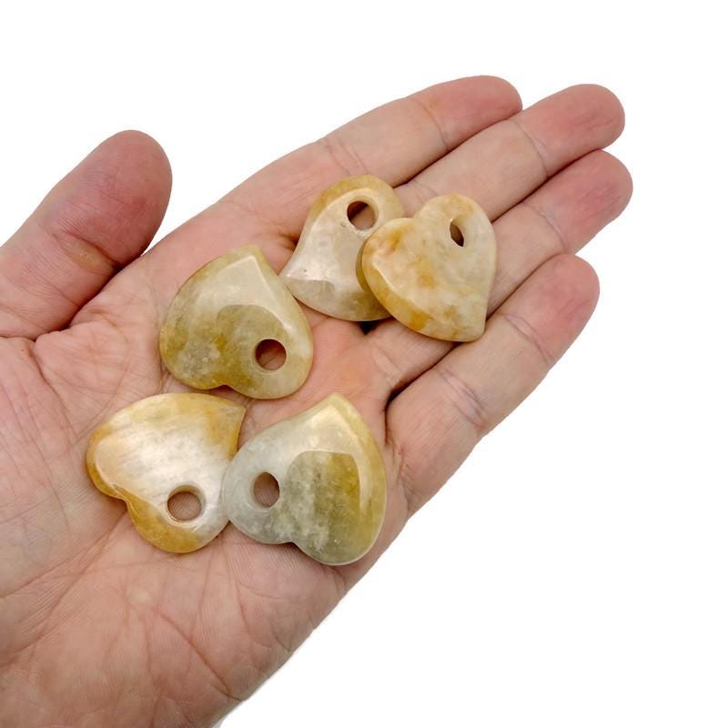 Yellow Jade Crystal Heart - Hole Heart - 30mm - HT1007