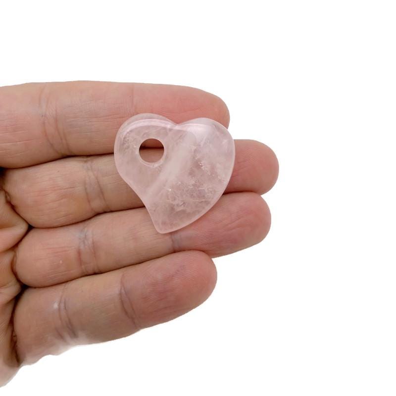 Rose Quartz Crystal Heart - Hole Heart - 30mm - HT1010