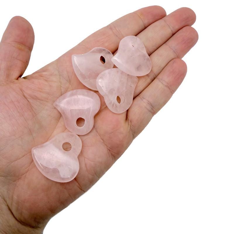 Rose Quartz Crystal Heart - Hole Heart - 30mm - HT1010