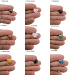 Mini heart-shaped crystal beads in 12mm size, arranged for bracelet and necklace designs, featuring a colorful mix of gemstones.