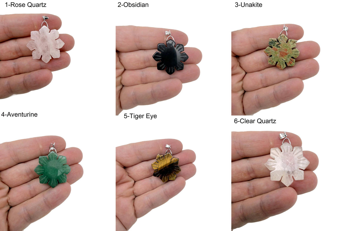 Snowflake gemstone pendant from GemstoneGO featuring a healing stone with a unique snowflake pattern and mixed gemstones.