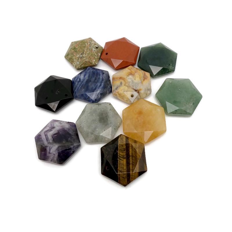Faceted hexagon crystal pendant necklace with colorful gemstone beads, featuring a sparkling gemstoneGO design.