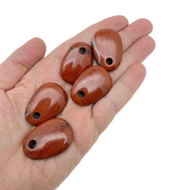 Red Jasper oval crystal pendant from GemstoneGO, natural stone jewelry bead with polished finish for jewelry making.