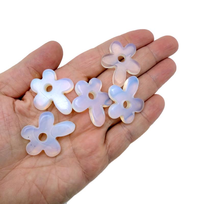 Opalite Flower Gemstone Pendant - Carved Crystal Flower Charm - NC1908