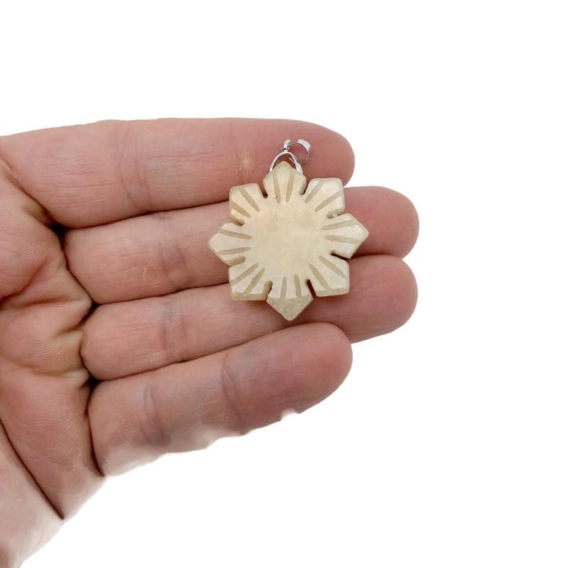 Pendentif flocon de neige en jade jaune - Breloque fleur en cristal sculpté - NC1922