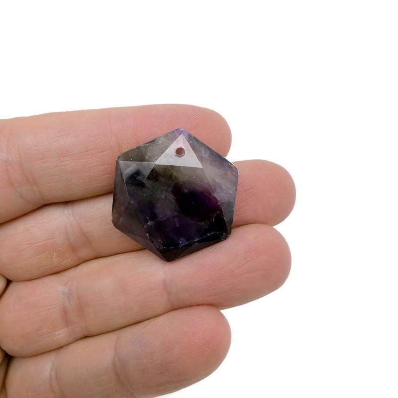 Amethyst Hexagon Crystal Pendant - Faceted Stone Necklace Bead - NC1932