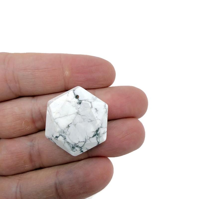 Faceted Howlite hexagon crystal pendant necklace with gemstone bead, showcasing a smooth, polished stone design by GemstoneGO.