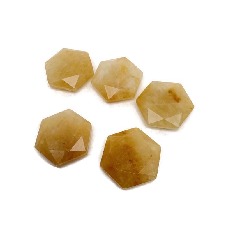 Yellow jade hexagon crystal pendant necklace featuring a faceted stone bead, showcasing a vibrant gemstone design.